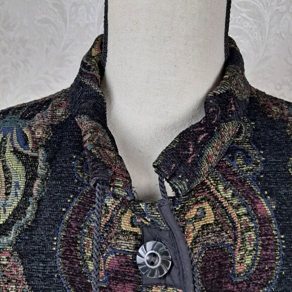 Flashback Size Large Tapestry Paisley Jacket Blk/Brn/Grn Button Front Vintage - Picture 4 of 11